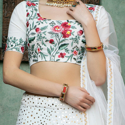 Desirable White Coloured Festive Wear Fancy Sequins Work Georgette Lehenga Choli