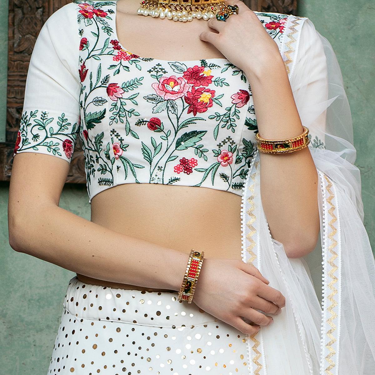 Desirable White Coloured Festive Wear Fancy Sequins Work Georgette Lehenga Choli