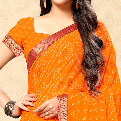 Desirable Yellow Colored Casual Wear Bandhani Printed Chiffon Saree