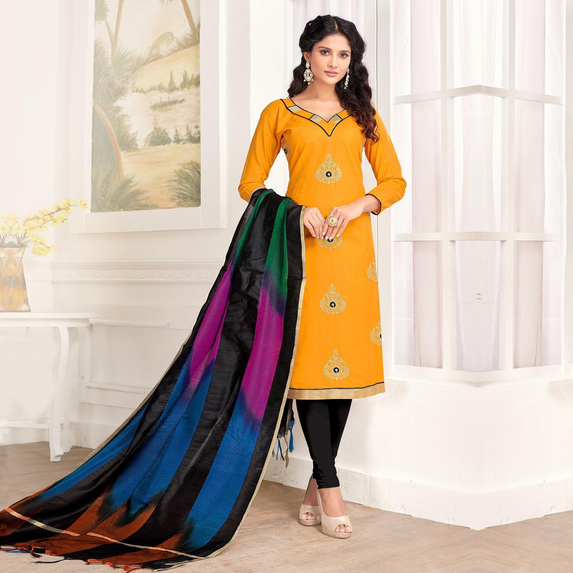 Desirable Yellow Colored Casual Wear Embroidered Salwar Suit