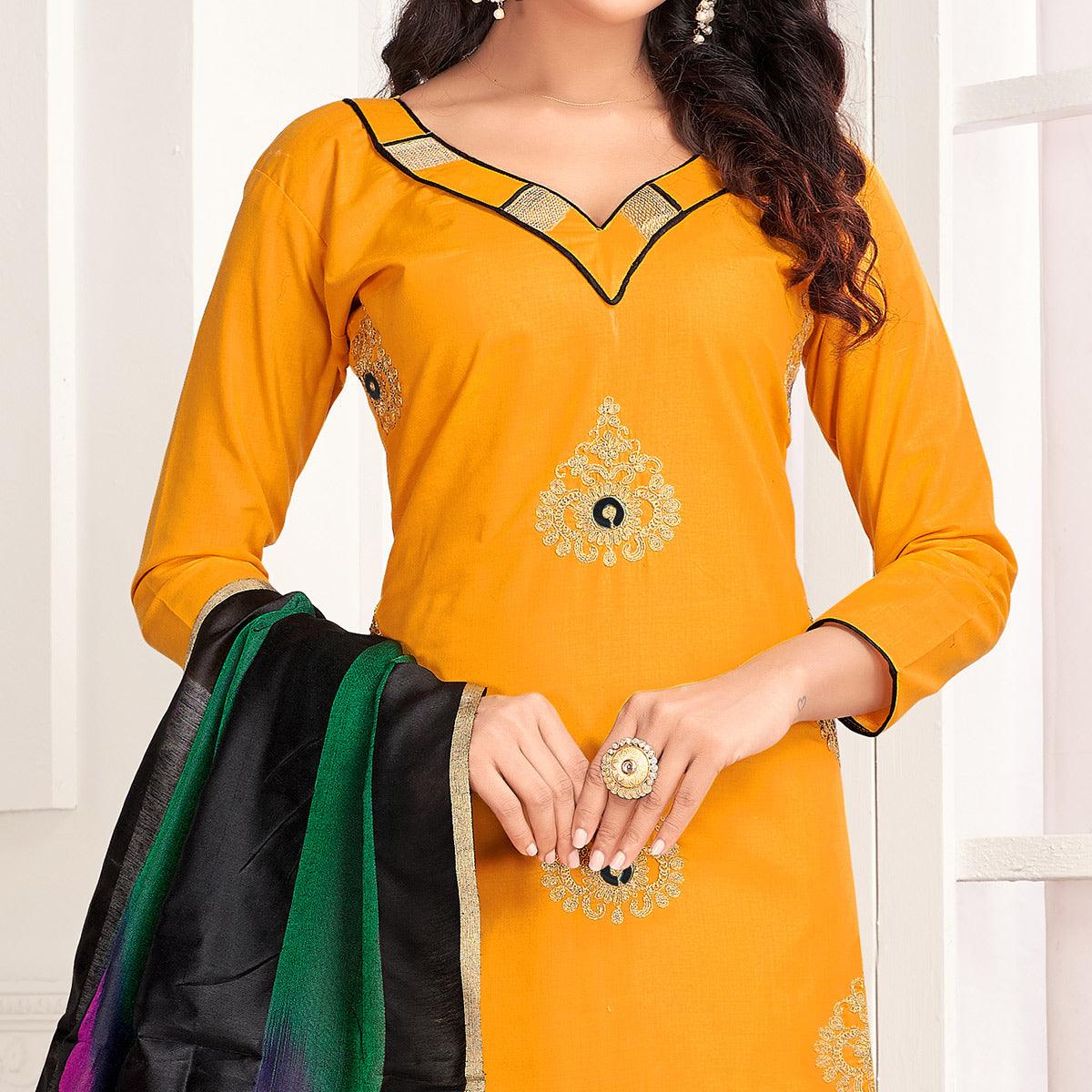 Desirable Yellow Colored Casual Wear Embroidered Salwar Suit