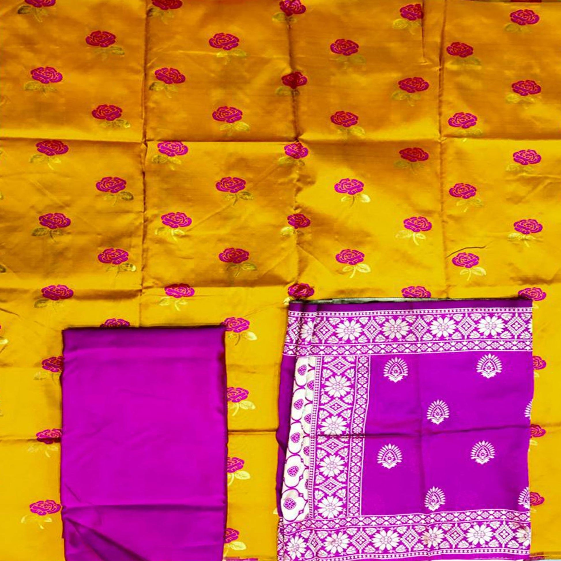 Desirable Yellow Colored Casual Woven Banarasi Silk Dress Material