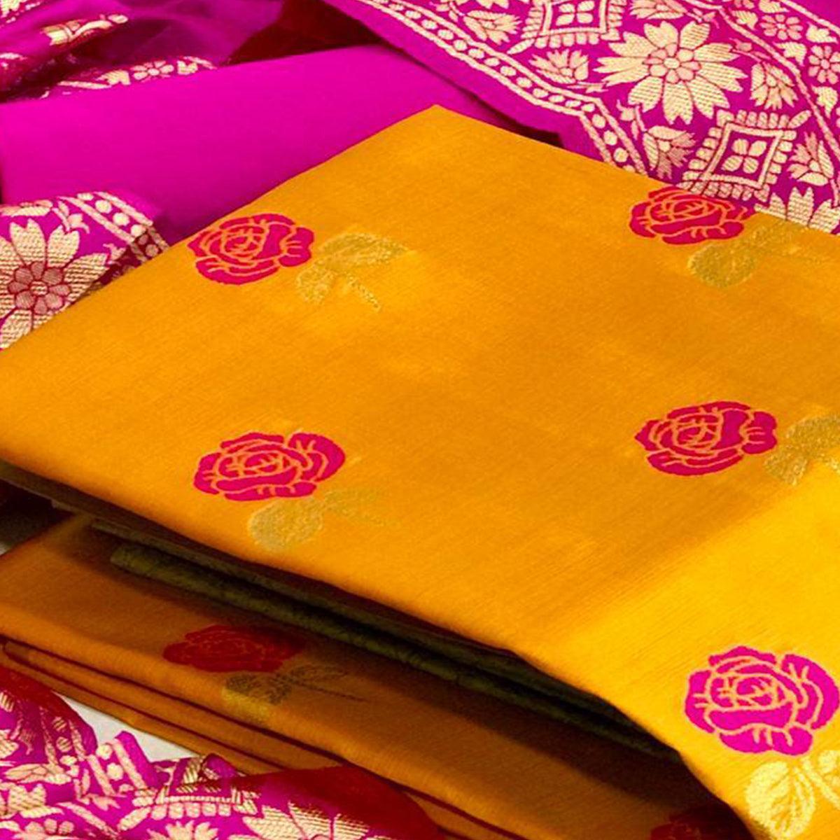 Desirable Yellow Colored Casual Woven Banarasi Silk Dress Material