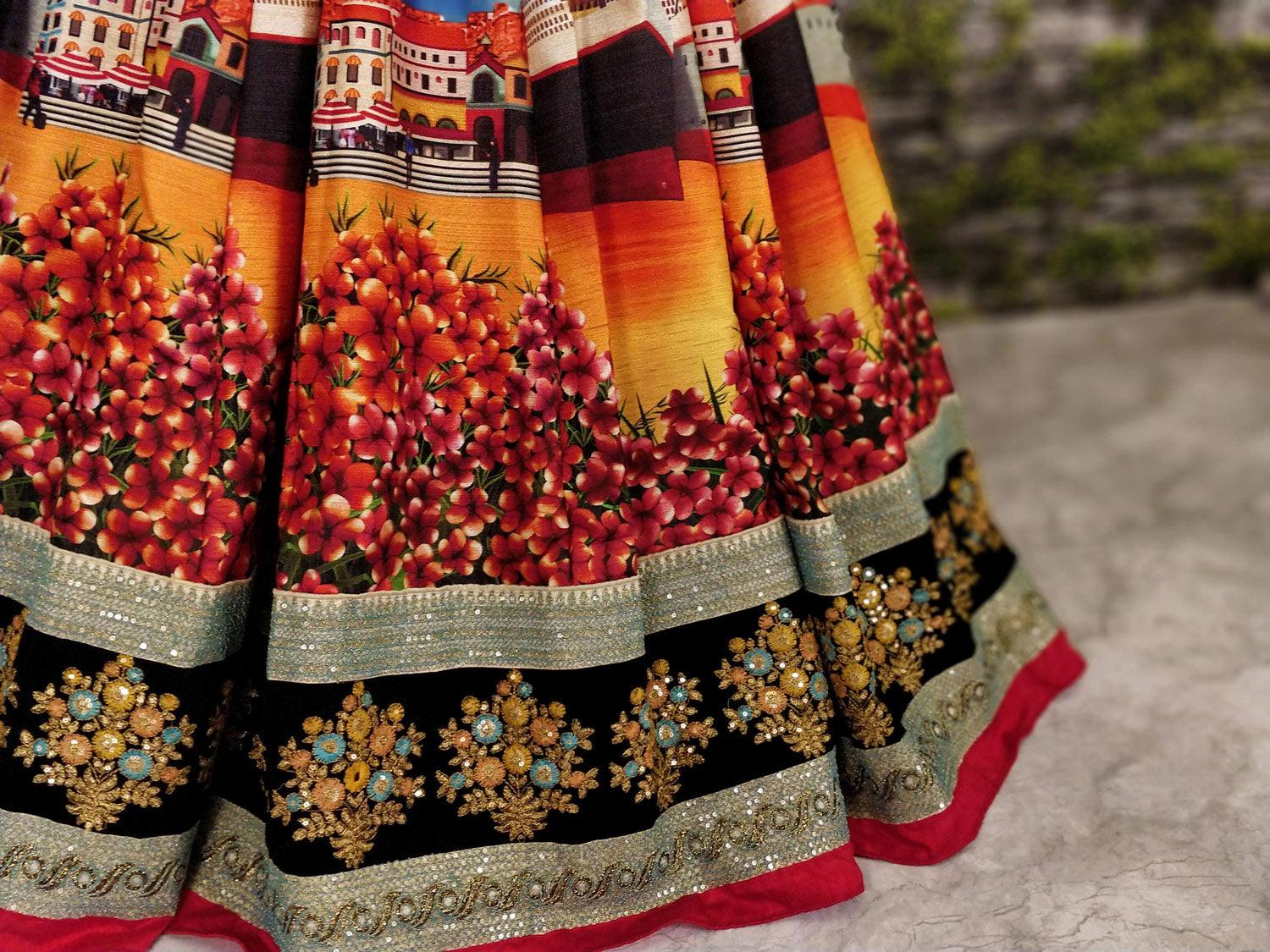 Desiring Black Colored Partywear Designer Embroidered Art Silk Lehenga Choli