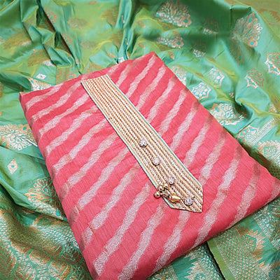 Desiring Gajari Pink Colored Festive Wear Jacquard Silk Dress Material