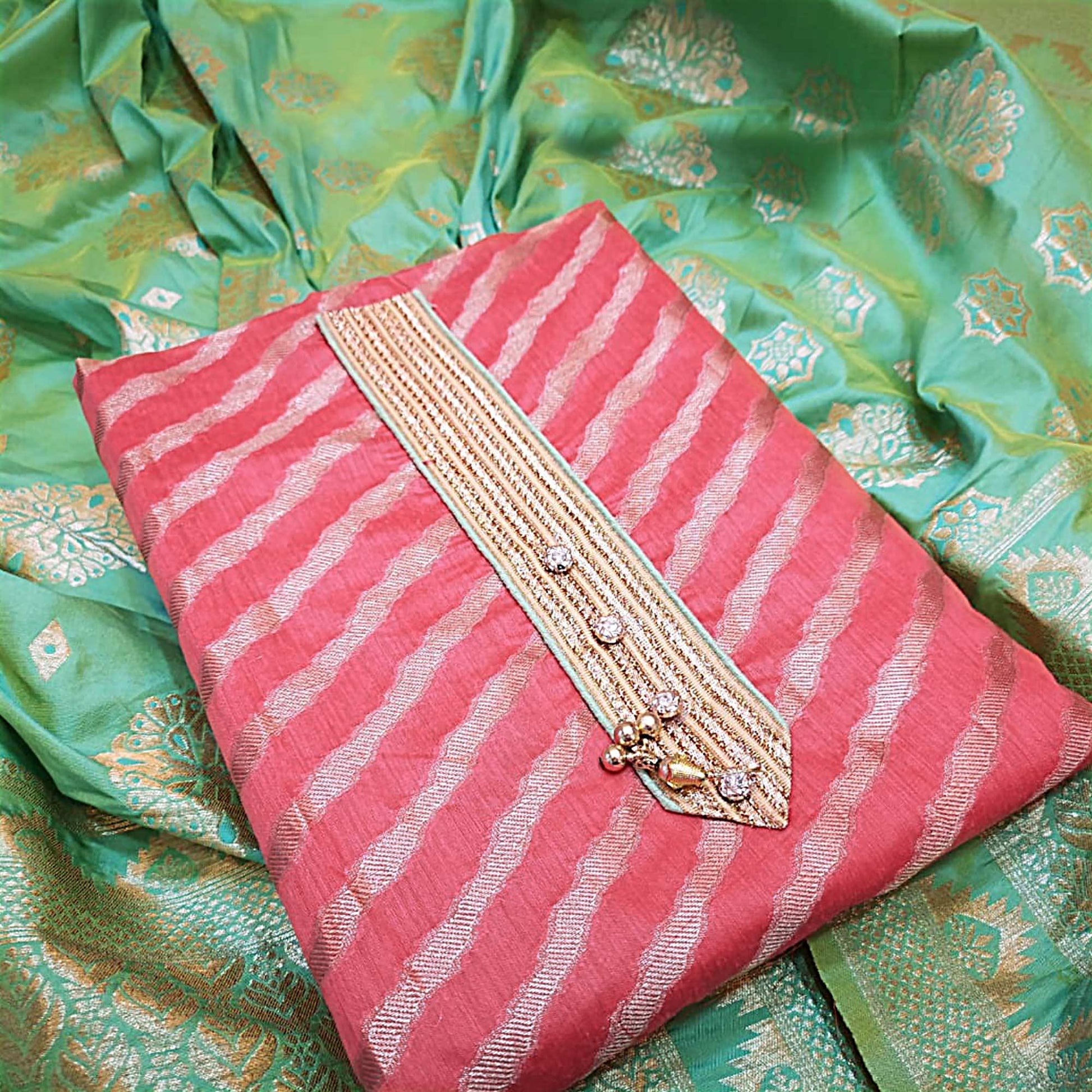 Desiring Gajari Pink Colored Festive Wear Jacquard Silk Dress Material