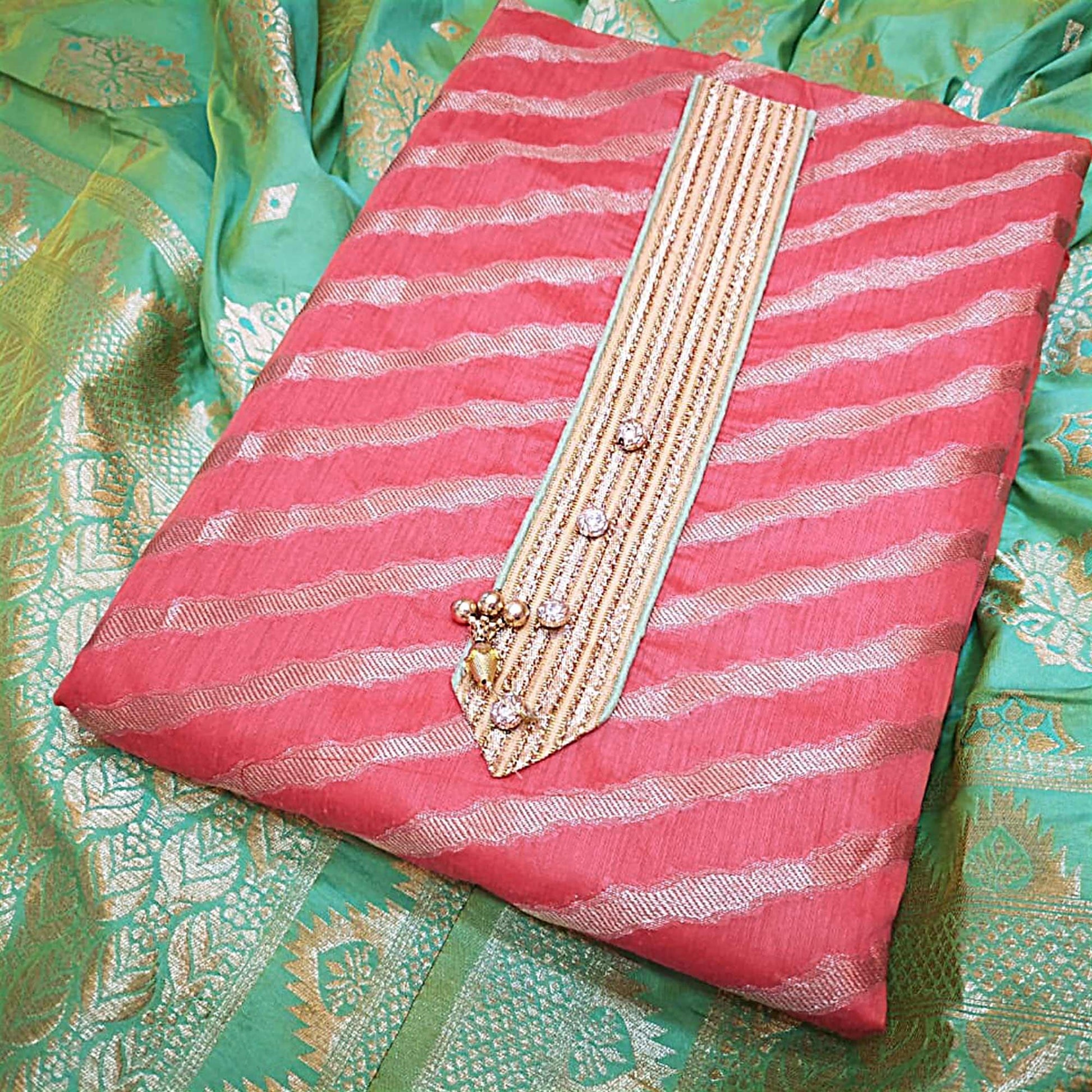 Desiring Gajari Pink Colored Festive Wear Jacquard Silk Dress Material