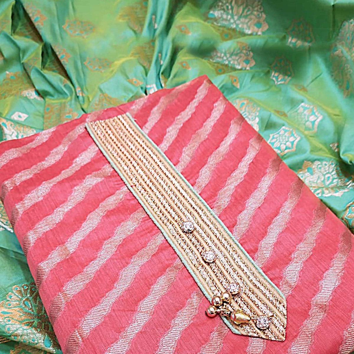 Desiring Gajari Pink Colored Festive Wear Jacquard Silk Dress Material