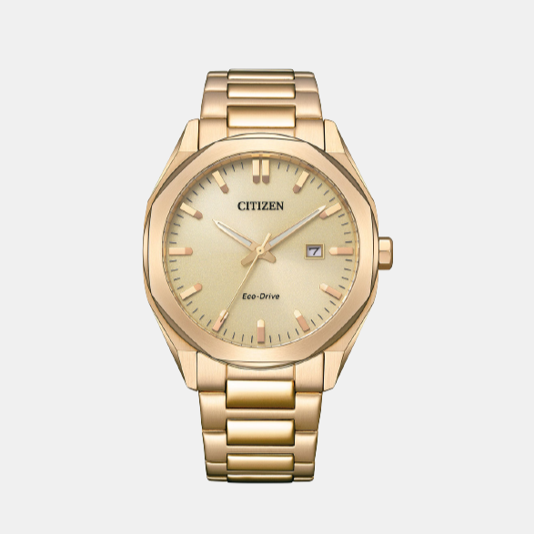 Eco-Drive Men Quartz Champagne Dial Analog Stainless Steel Watch BM7603-82P