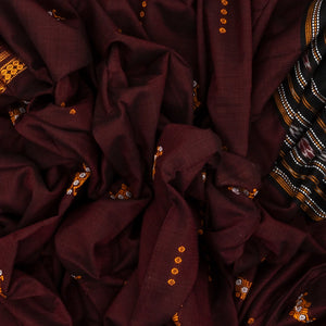 Maroon Handwoven Orissa Cotton Saree With Floral Buttas