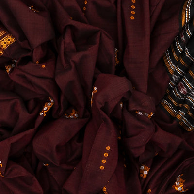 Maroon Handwoven Orissa Cotton Saree With Floral Buttas
