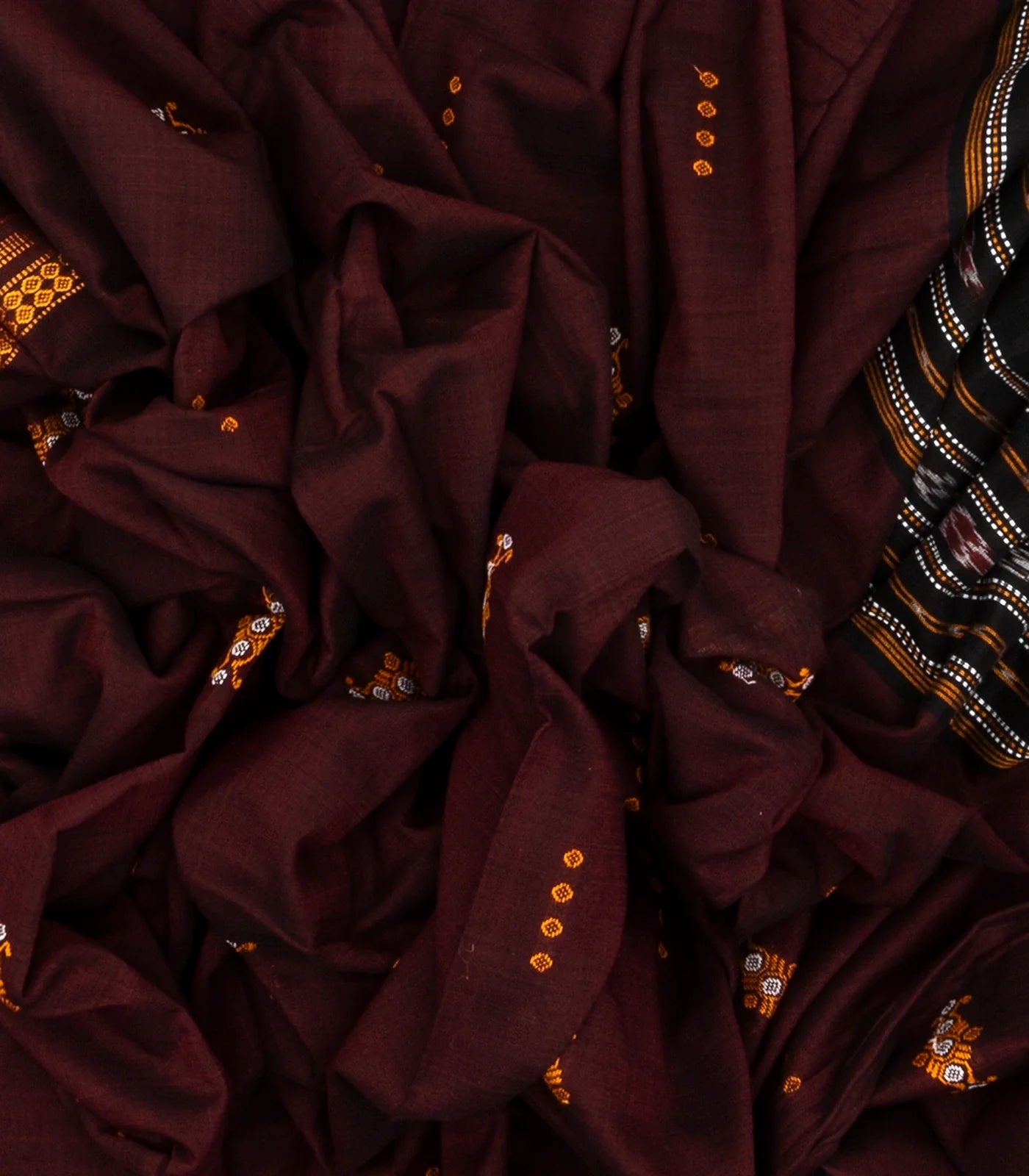 Maroon Handwoven Orissa Cotton Saree With Floral Buttas