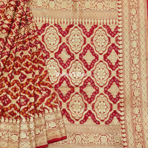 Red  Khaddi Georgette Banarasi Bandhani Silk Saree