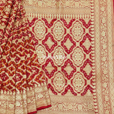 Red  Khaddi Georgette Banarasi Bandhani Silk Saree