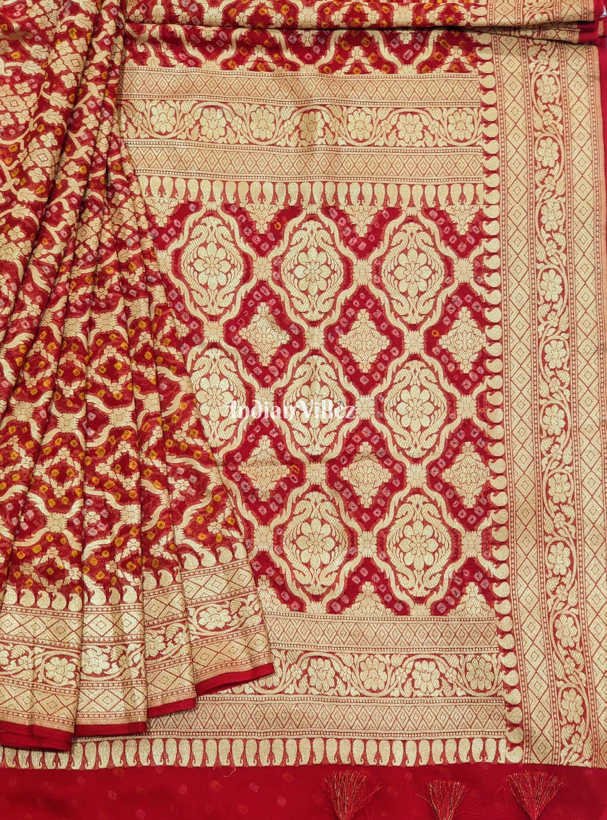 Red  Khaddi Georgette Banarasi Bandhani Silk Saree