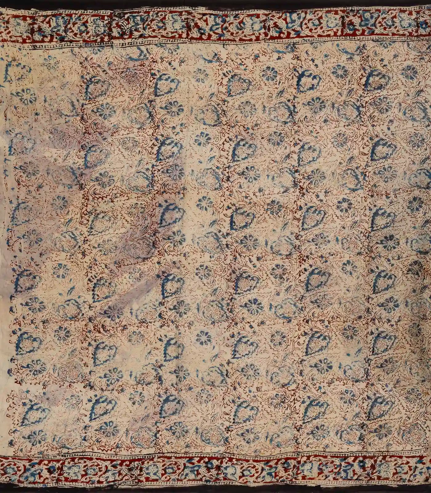 Black Handloom Kalamkari Cotton Saree With Printed Floral Motifs