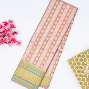 Dusty Pink Handloom Kanchipuram Korvai Tissue Silk Saree With Floral Motifs