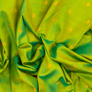 Light Green Handloom Kanchipuram Korvai Silk Saree With Floral Buttas