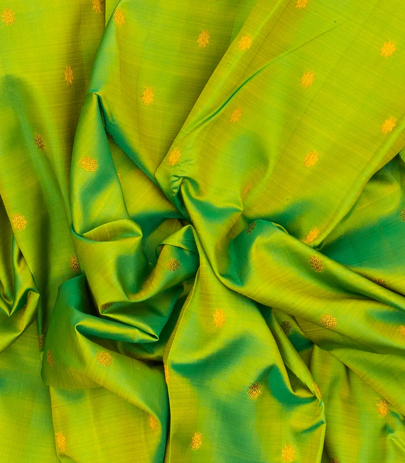 Light Green Handloom Kanchipuram Korvai Silk Saree With Floral Buttas