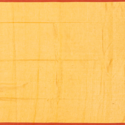 Mustard Handloom Bengal Cotton Saree With Stripes & Buttas