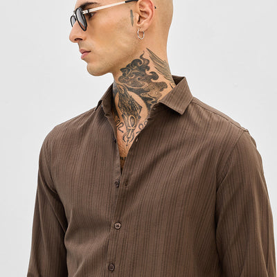 Brown Slim Fit Stripes Shirt