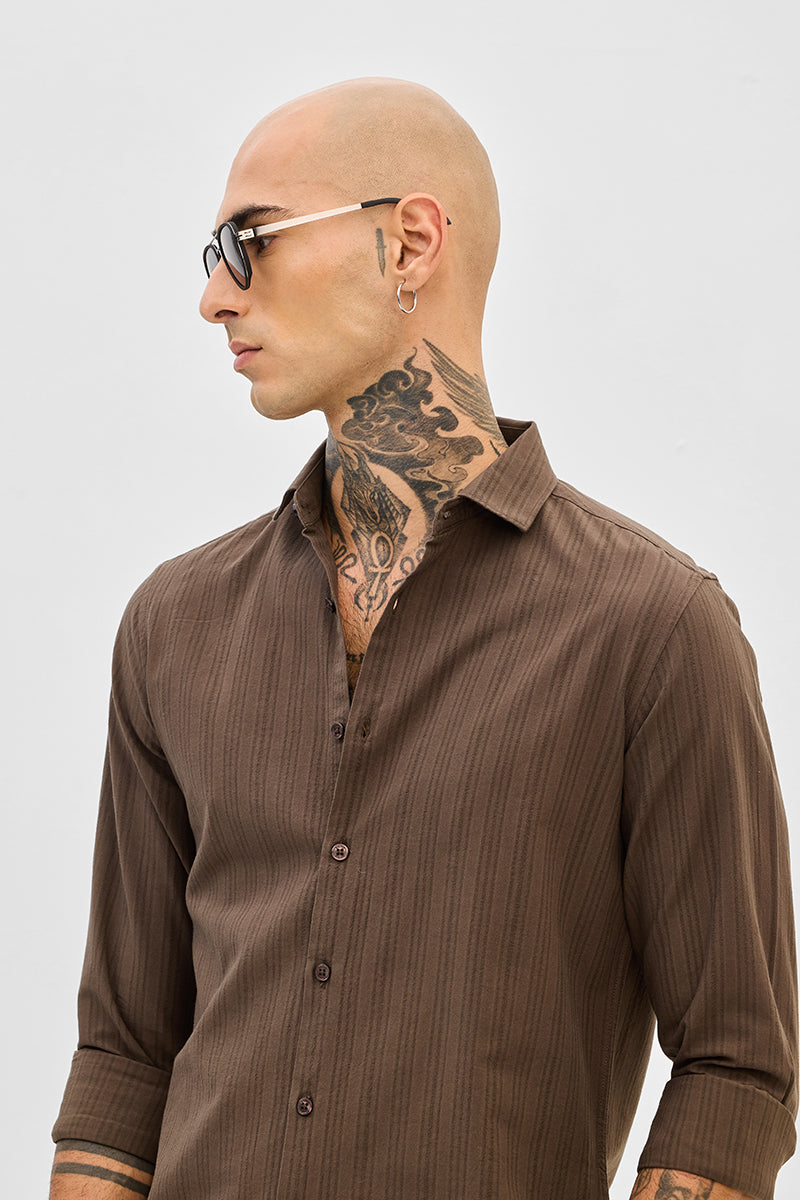 Brown Slim Fit Stripes Shirt
