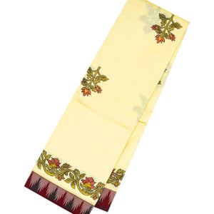 Cream Handwoven Korvai Silk Saree With Hand painted Meena Floral Motifs