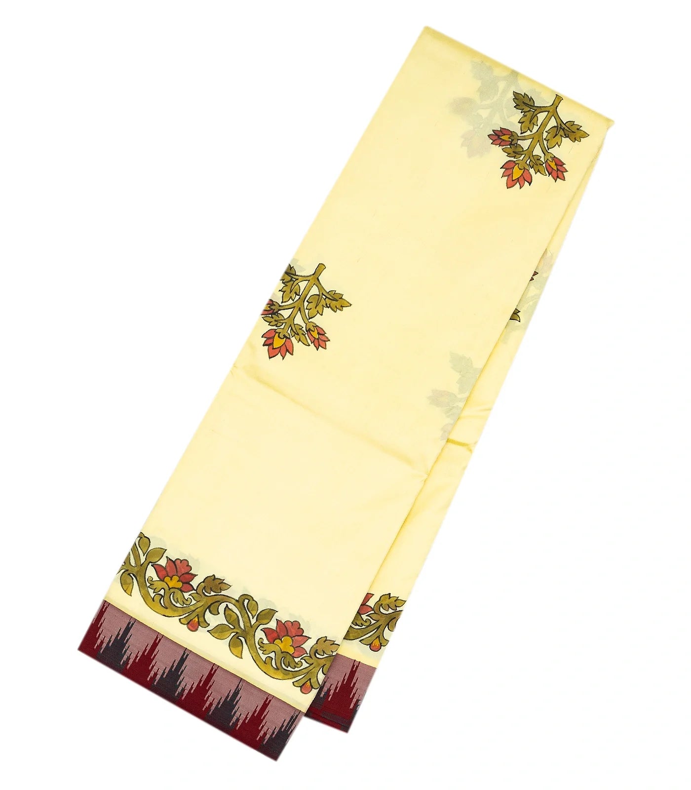 Cream Handwoven Korvai Silk Saree With Hand painted Meena Floral Motifs