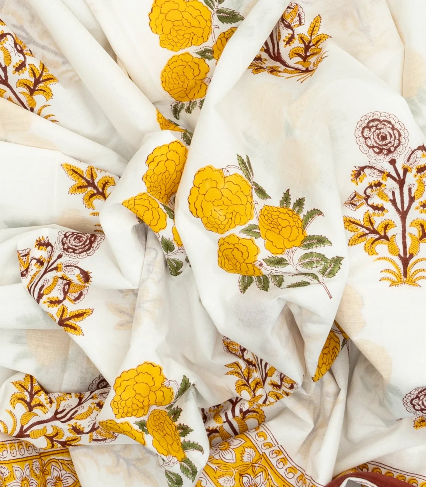 White Woven Jaipur Cotton Saree Printed With Flower Motifs