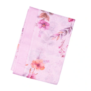 Bubblegum Pink Handloom Linen Saree With Printed Flower Motifs
