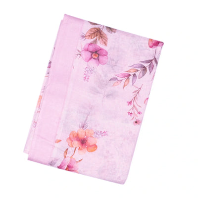 Bubblegum Pink Handloom Linen Saree With Printed Flower Motifs