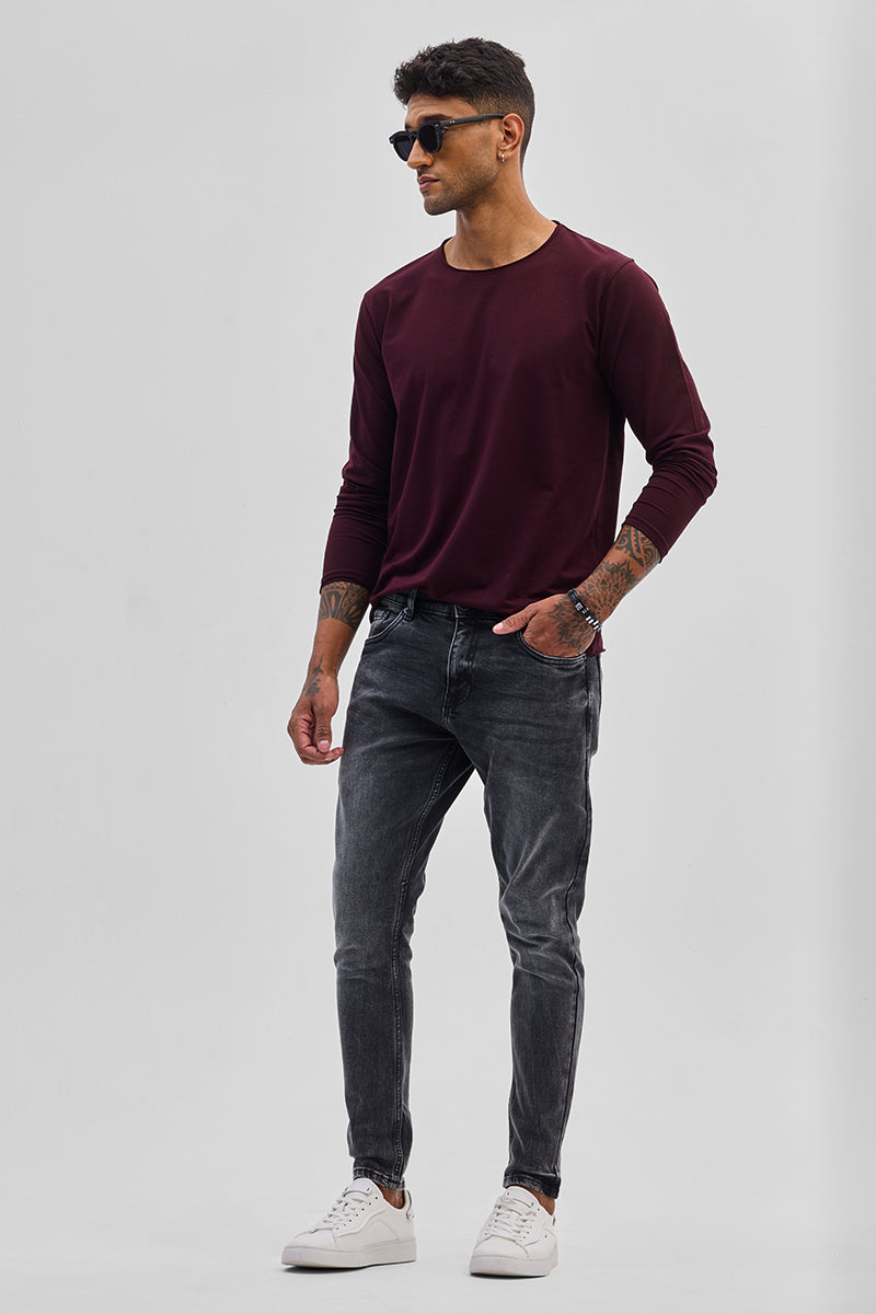 Maroon Stretch Full Sleeve T-Shirt