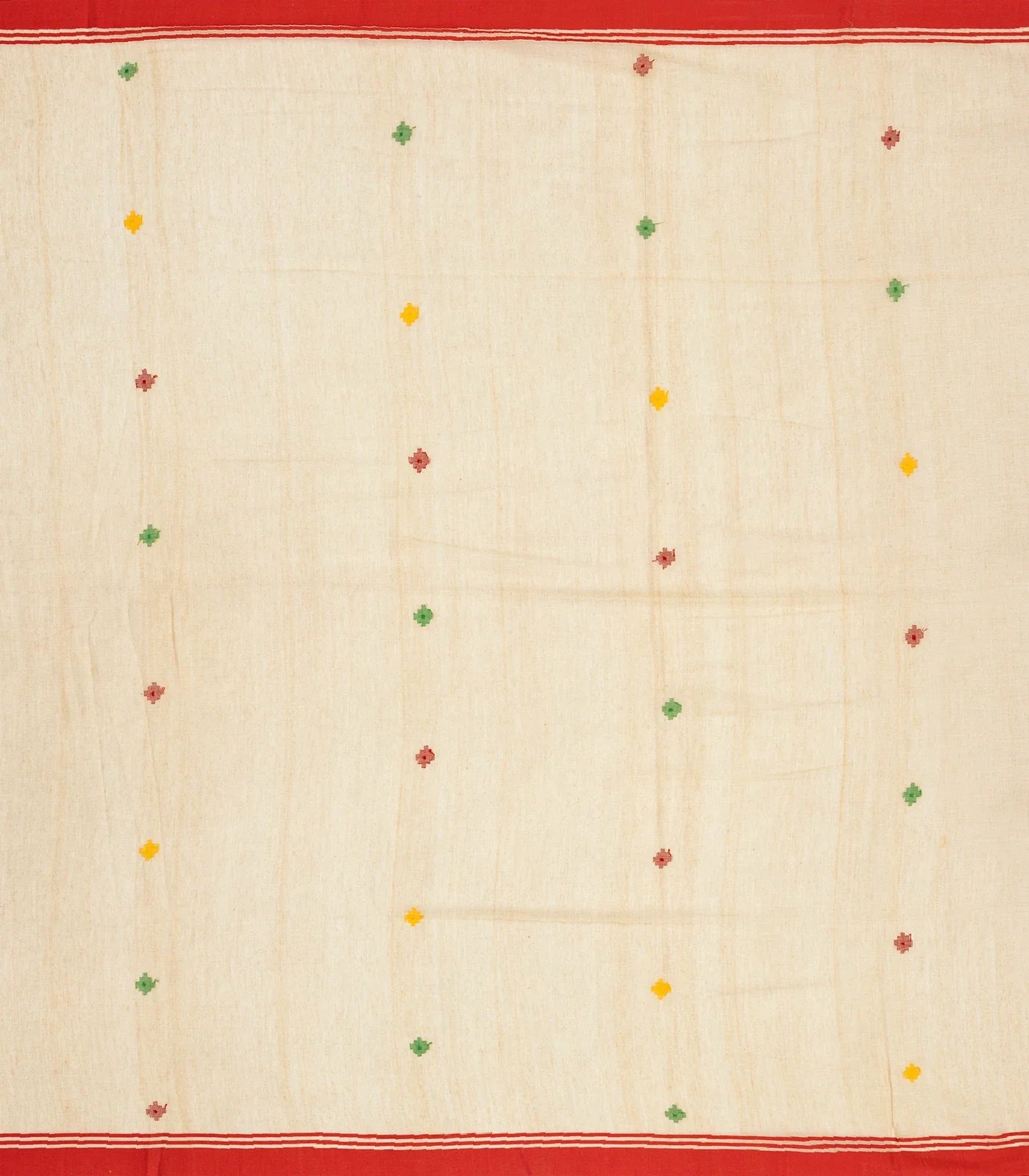 Beige Handloom Bengal Cotton Saree With Plus Buttas