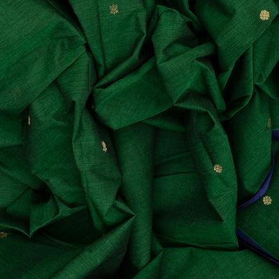 Dark Green Handloom Kanchi Cotton Saree With Kamalam Buttas