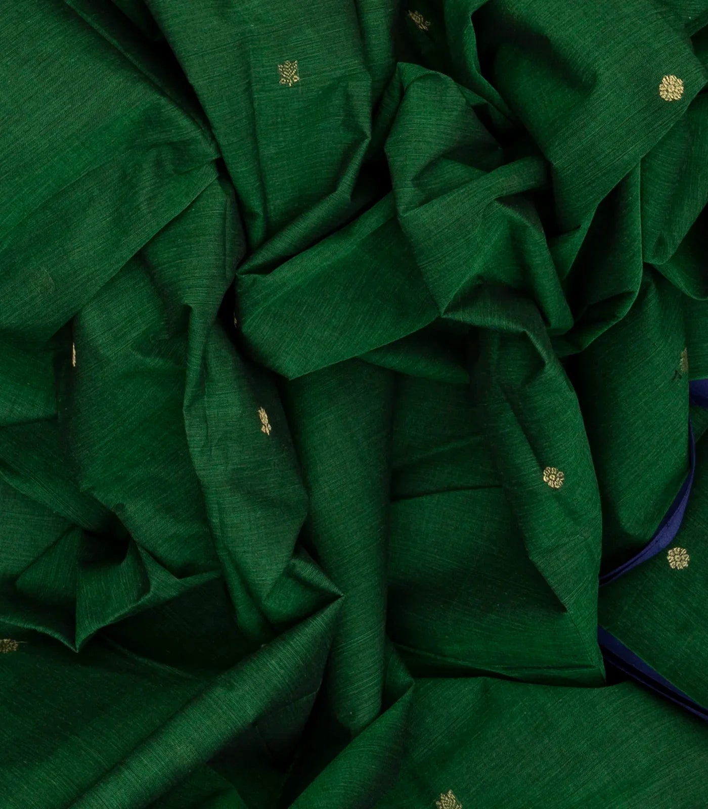 Dark Green Handloom Kanchi Cotton Saree With Kamalam Buttas