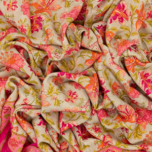 Beige Woven Digital Printed Crepe Silk Saree With Floral Motifs