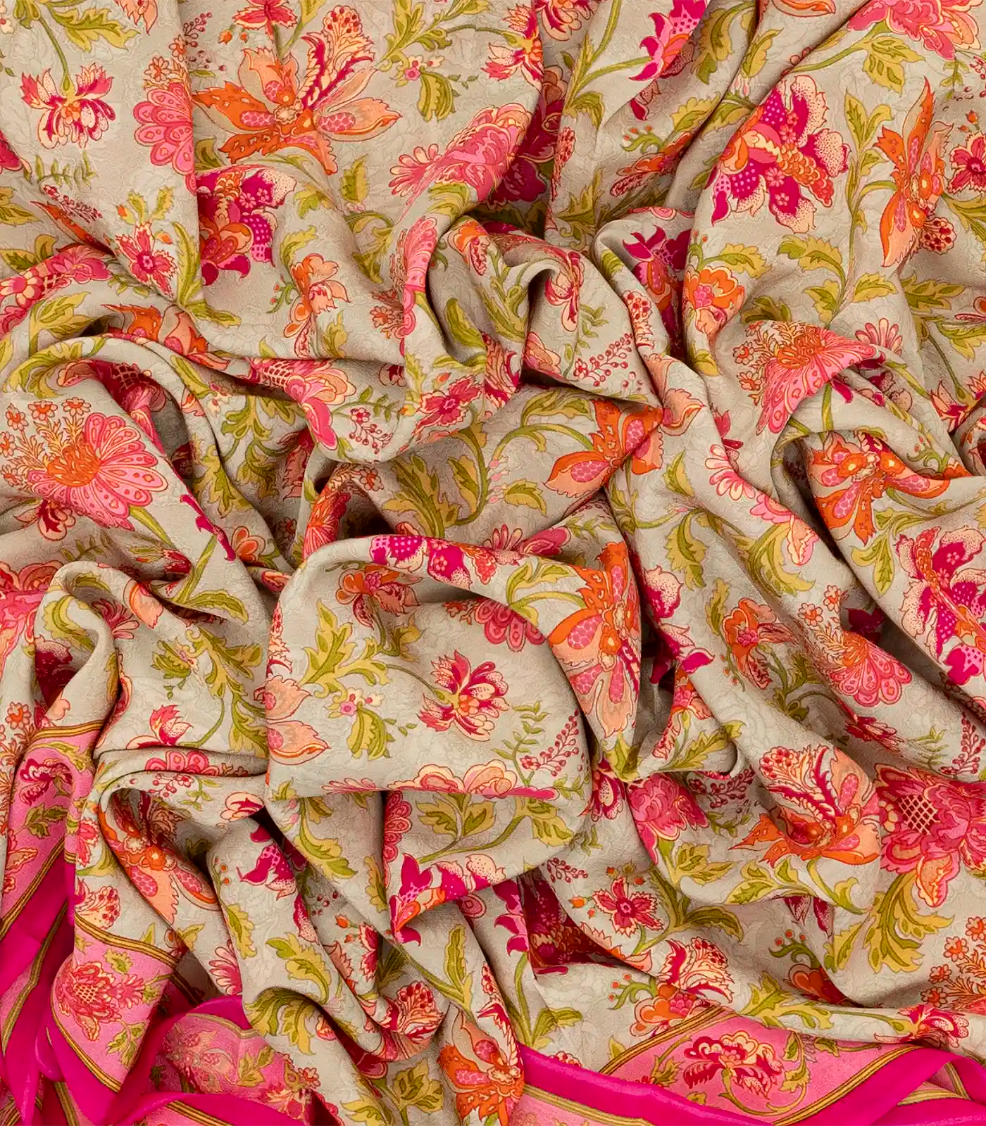 Beige Woven Digital Printed Crepe Silk Saree With Floral Motifs