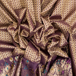 Lilac Handloom Kanchipuram Silk Saree With Chevron Stripes