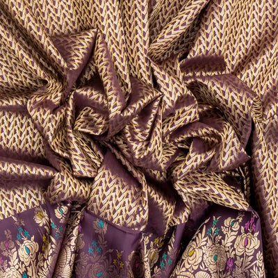 Lilac Handloom Kanchipuram Silk Saree With Chevron Stripes