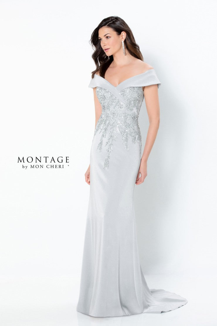 Montage 220932 Long Beaded Lace Bodice Formal Dress
