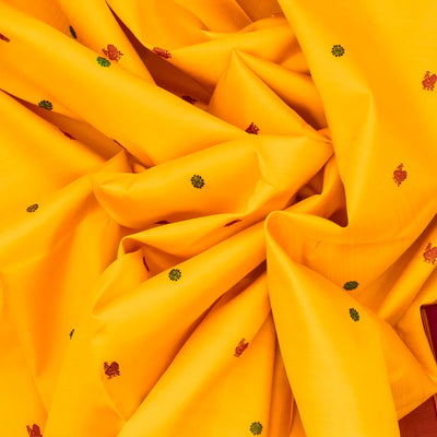 Mango Yellow Handloom Kanchipuram Korvai Silk Saree With Annam Chakaram Buttas