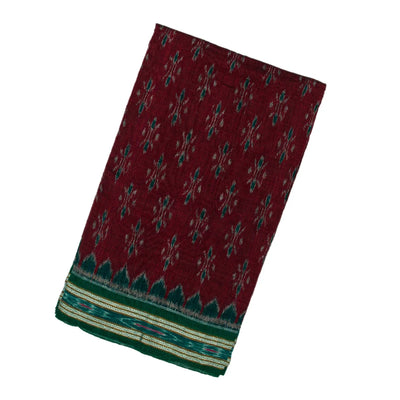Maroon Handloom Orissa Cotton Saree With Tie & Dye Flower Motifs
