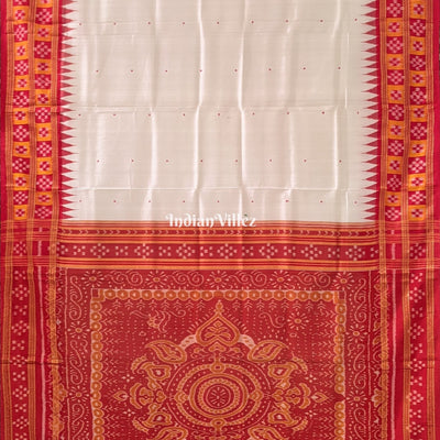 White Red Border Pasapali Odisha Ikat Khadua Silk Saree