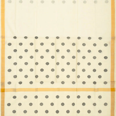 White Handloom Venkatagiri Cotton Saree With Coin Motifs