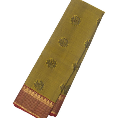 Bonsai Green Handloom Kanchipuram Silk Saree With Kalamkari Motifs Pallu