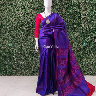 Blue & Wine Dual Tone Odisha Ikat Contemporary Silk Saree