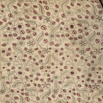 Taupe Handloom Kalamkari Cotton Saree With Printed Elephant Motifs