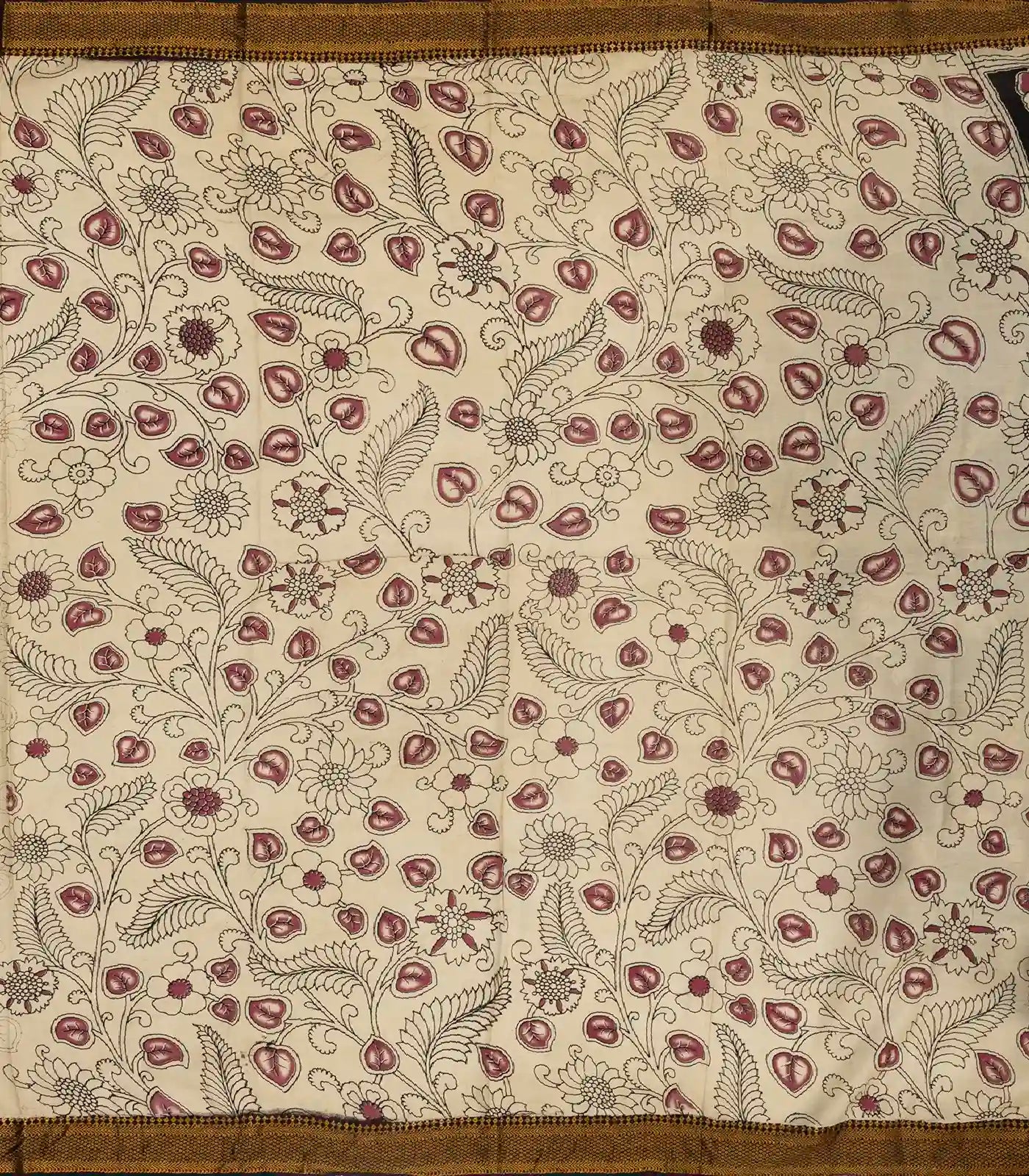 Taupe Handloom Kalamkari Cotton Saree With Printed Elephant Motifs