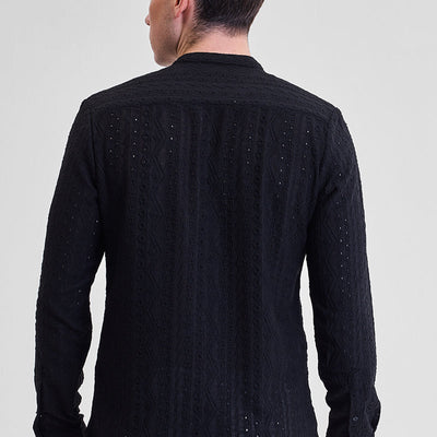 Black Self-Design Shirt