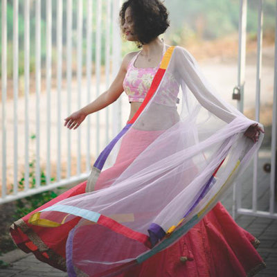 Dhoop chav peach and pink Raw silk skirt